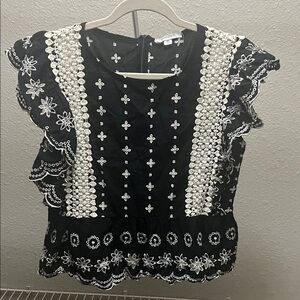 Chic Black and White Embroidered Blouse